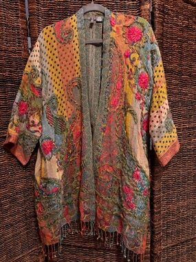 Anu Embroidered Multicolor Open-Front Wool Kimono